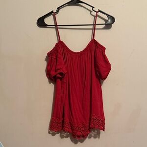Chocolate Red Lace Trim Blouse